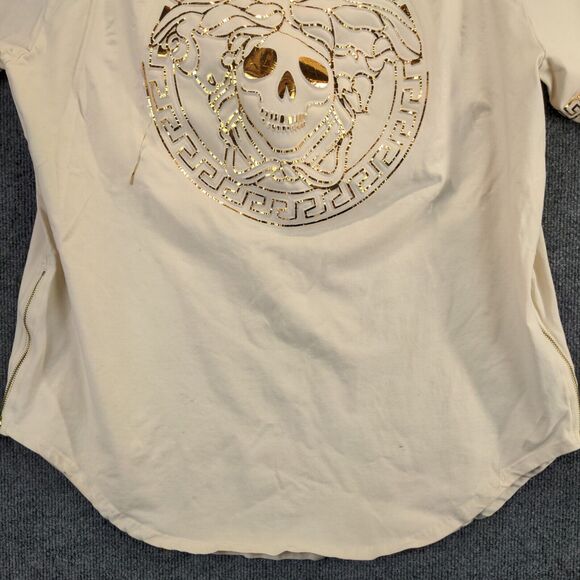 Makobi Womens Top Plus Size 3X Cream Shirt Shiny Skull Graphic Logo - Picture 4 of 12
